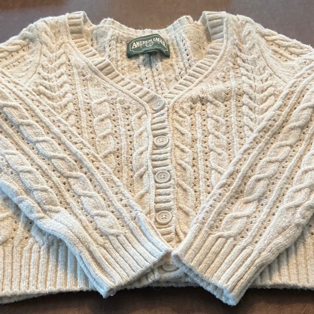 American Eagle Outfitters Cream Cable Knit Button Cardigan